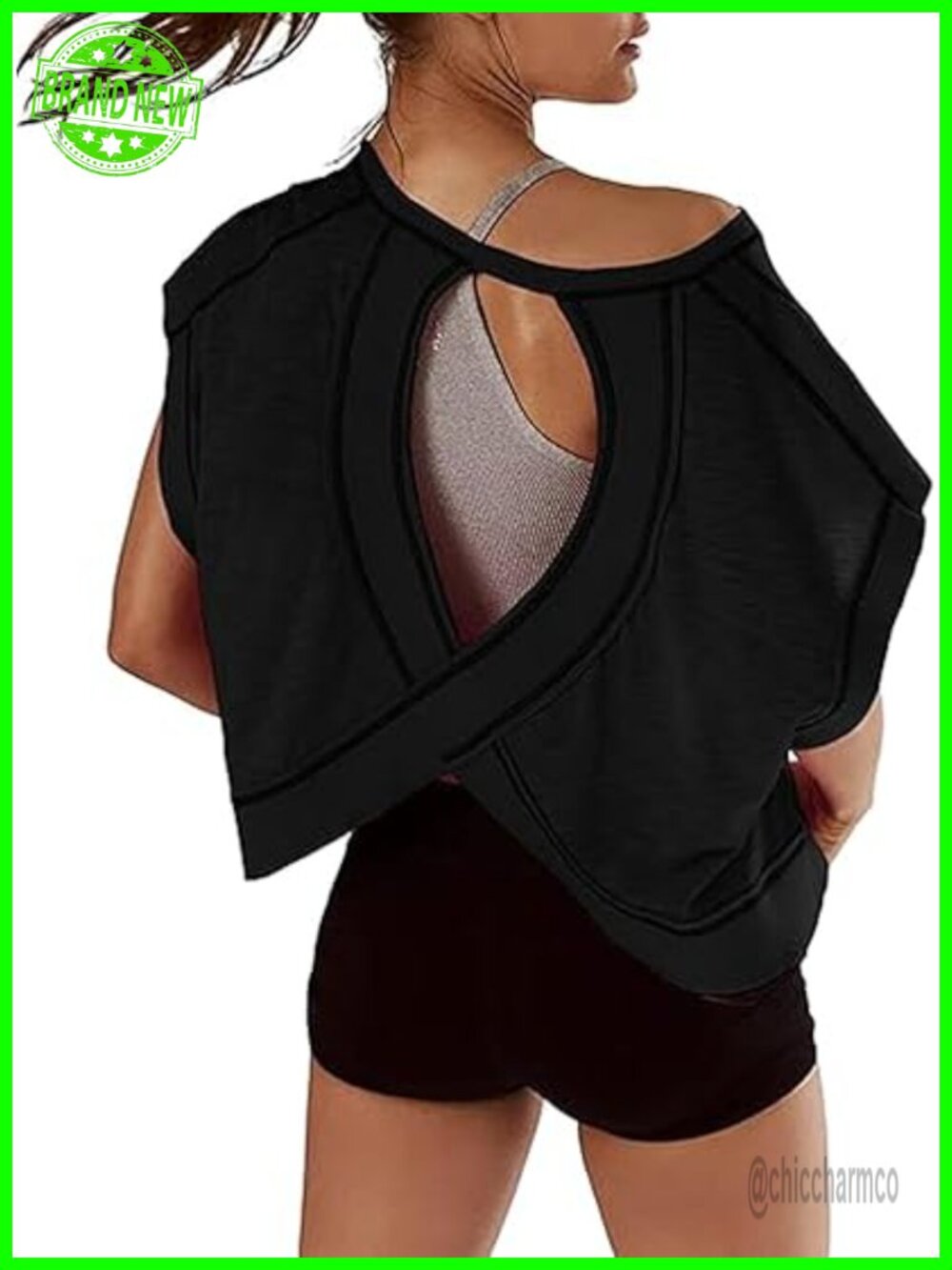Womens Open Back Crop Top Short Sleeve Workout Tee for Yoga Gym